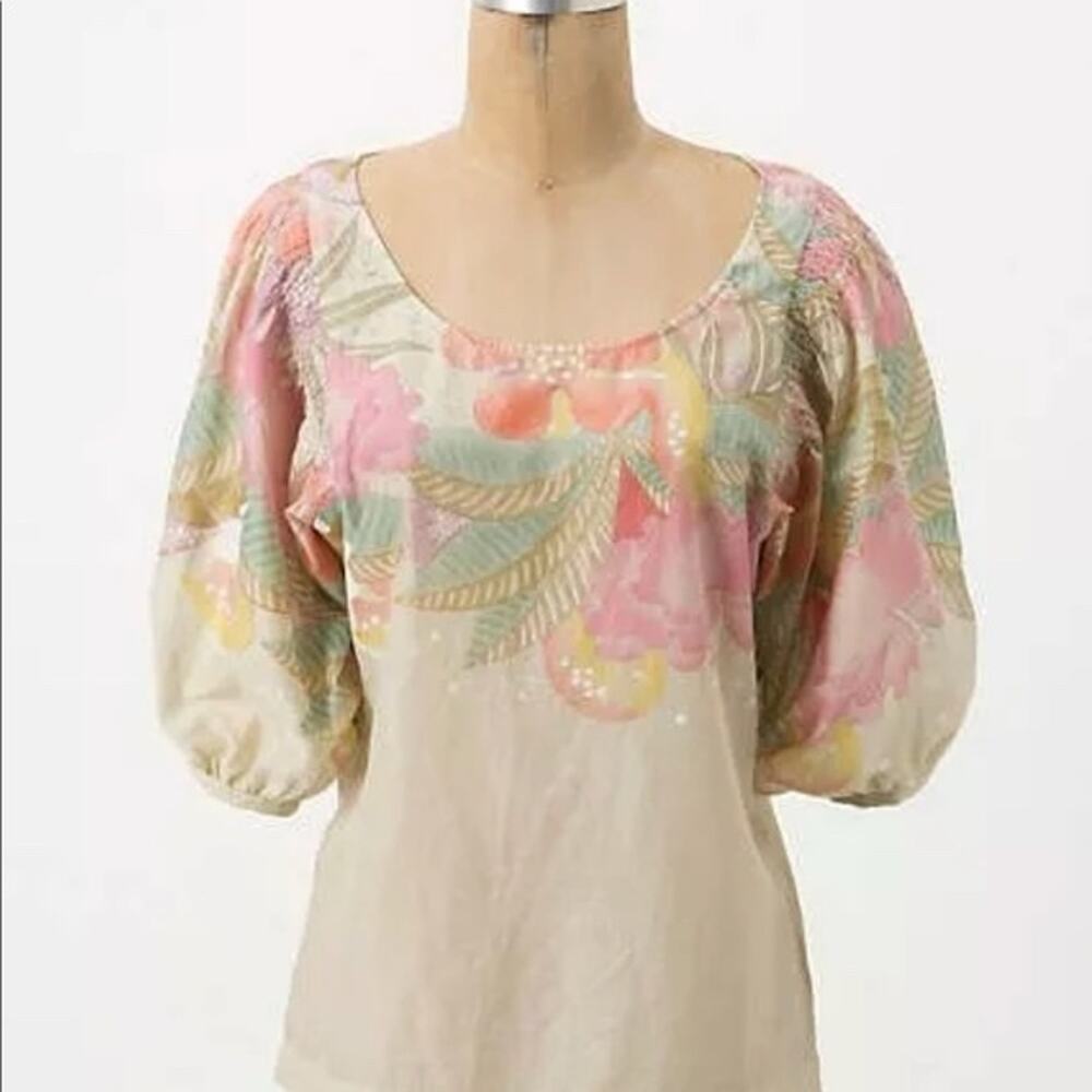 Anthropologie autumn floral peasant blouse top Cottagecore puff sleeve coquette